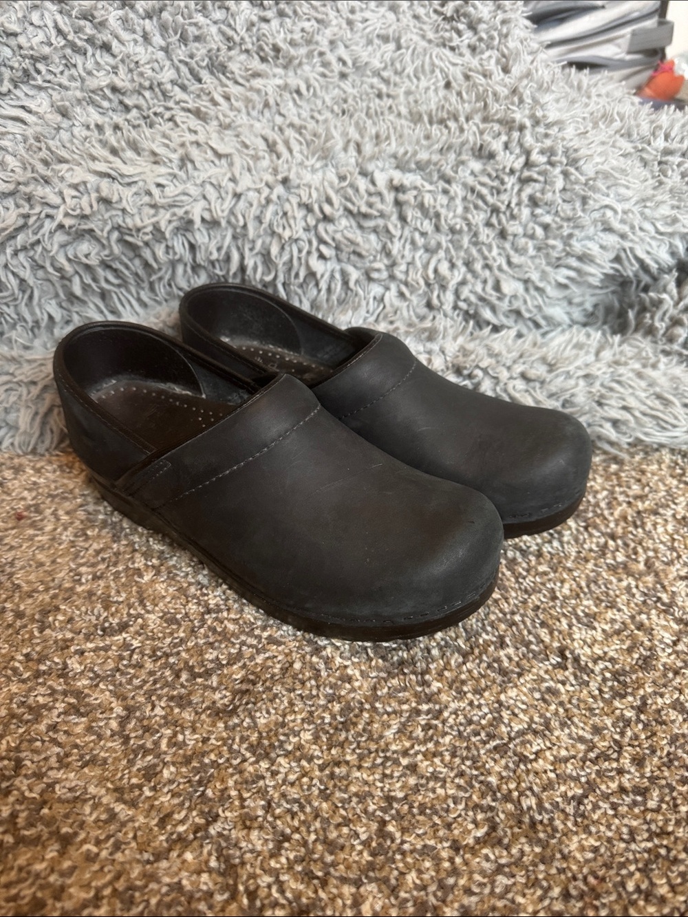 Dansko Black Slip-On Leather Clogs